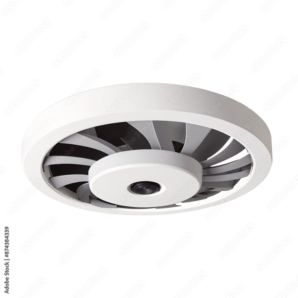 Aufkleber A circular fixture mounted on the ceiling designed to move air and provide a cooler environment through its rotating blades and adjustable speed settings..