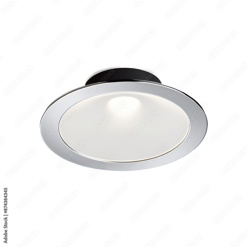 Aufkleber A minimalist recessed light with a round shape and a chrome finish. It is seamlessly integrated into the ceiling and emits a cool white light..