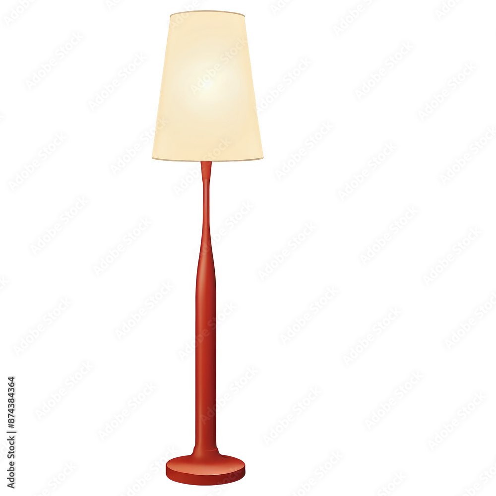Poster An upright lamp featuring a smooth cylindrical base and a symmetrical coneshaped shade at the top..