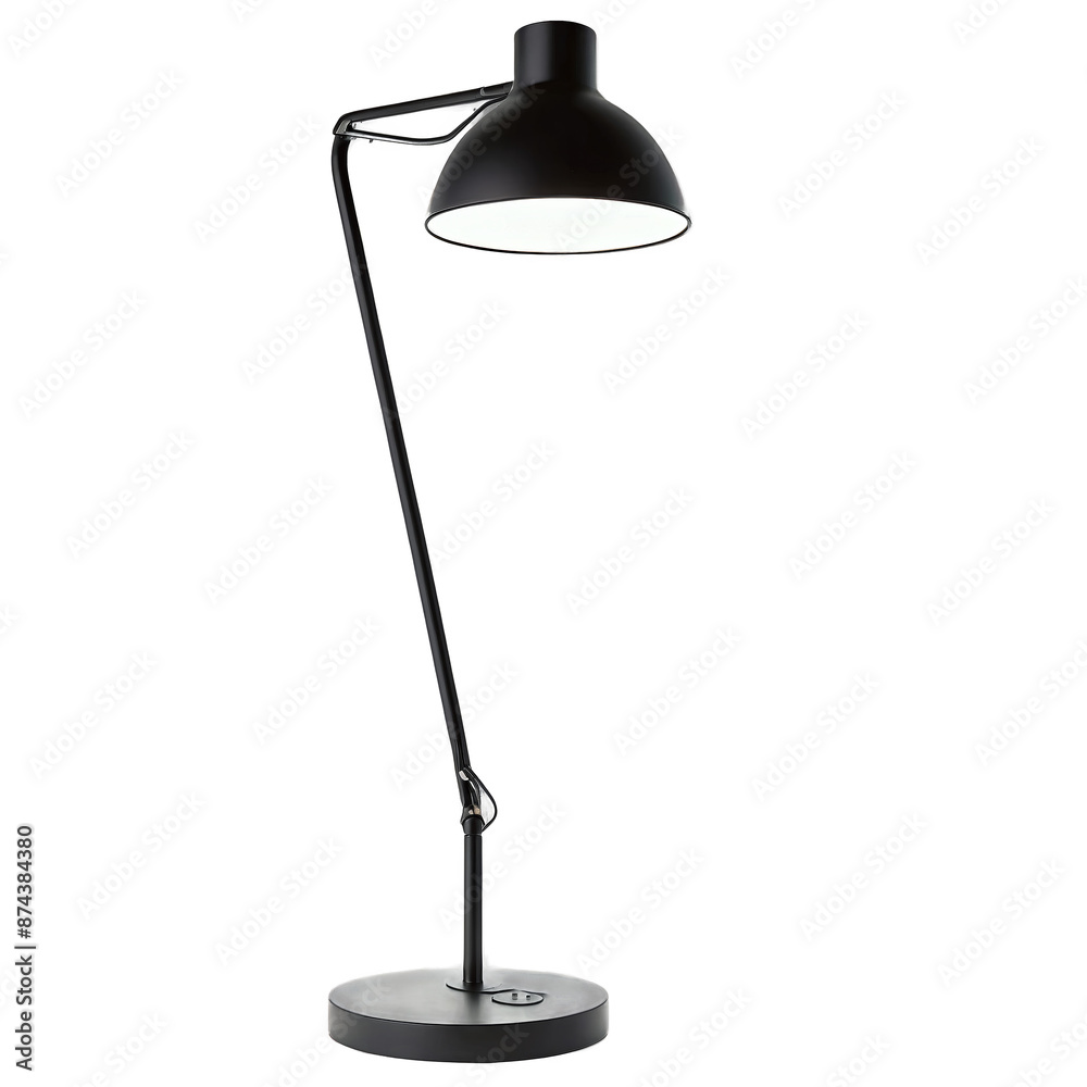 Aufkleber a sy desk lamp featuring a thin metal frame and a circular light head..