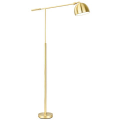 A functional floor lamp with a brushed gold finish and an adjustable arm perfect for task lighting..