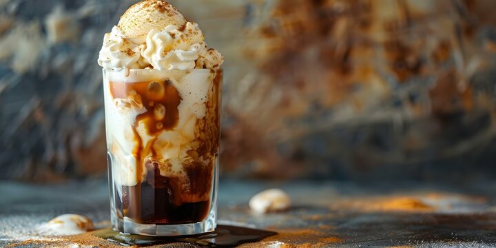 How to make a boozy ice cream float with Jager cola and rum. Concept Combine Jager and rum in a glass, then top with cola and a scoop of ice cream, Garnish with whipped cream and a cherry, Cheers!