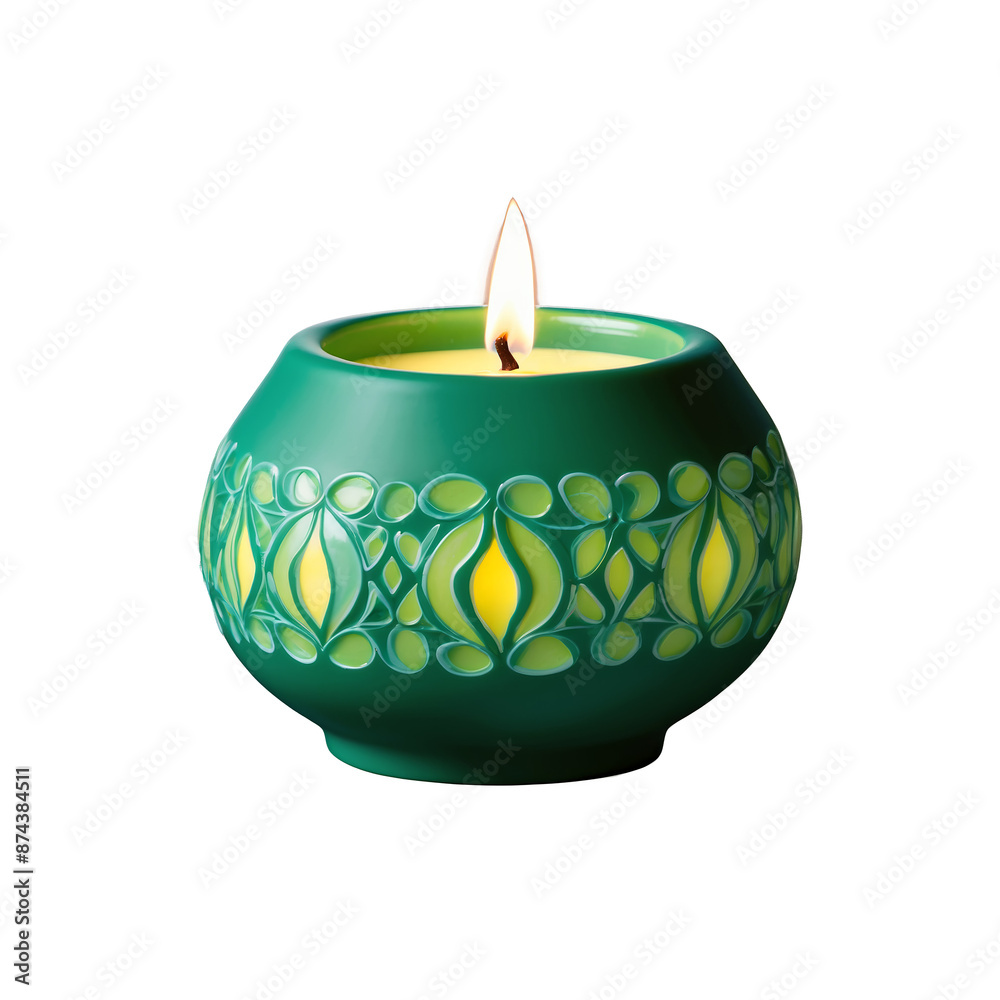 Poster a ceramic candle holder with a glossy finish and a vibrant green color. the holder is shaped like a 