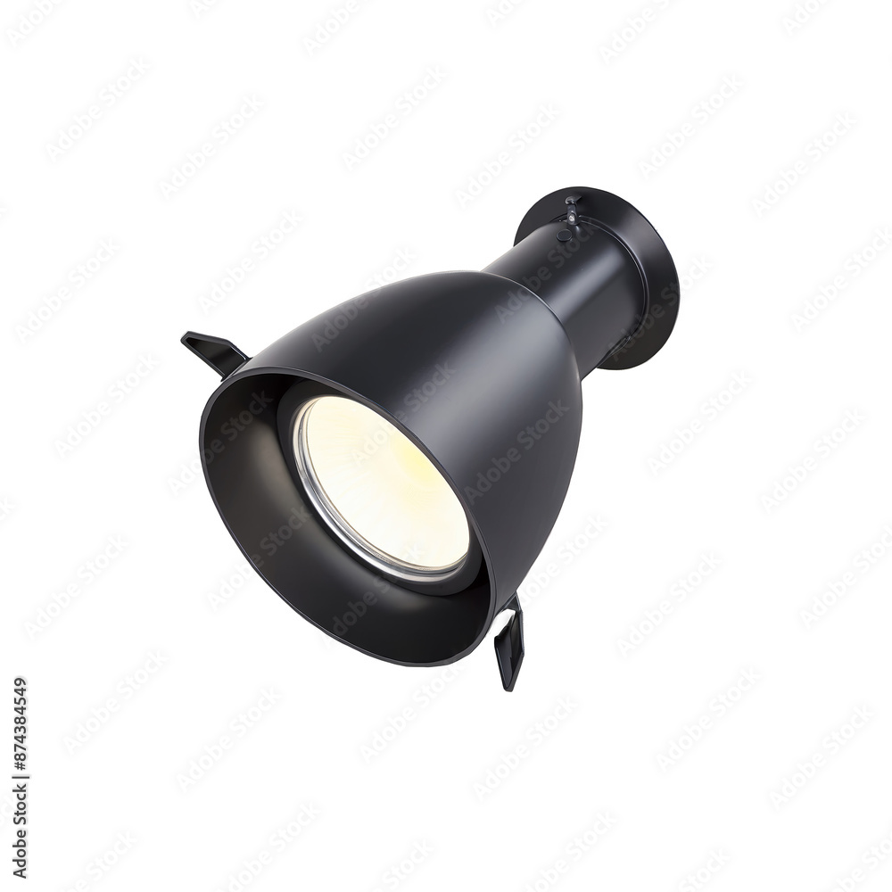 Poster a cylindrical flood light with a smooth black exterior and a round flat base emitting a wide circula