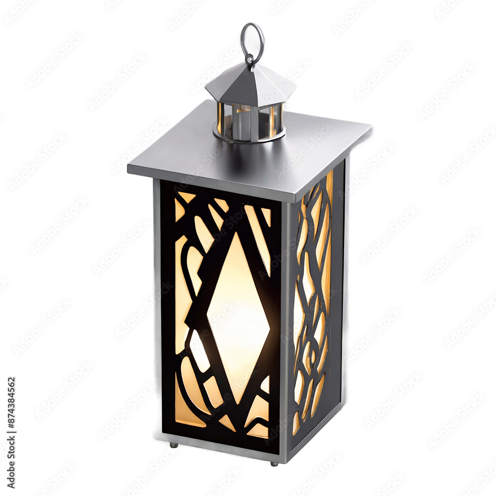 Aufkleber a sleek modern lantern made of stainless steel with a geometric out pattern and an led light source.