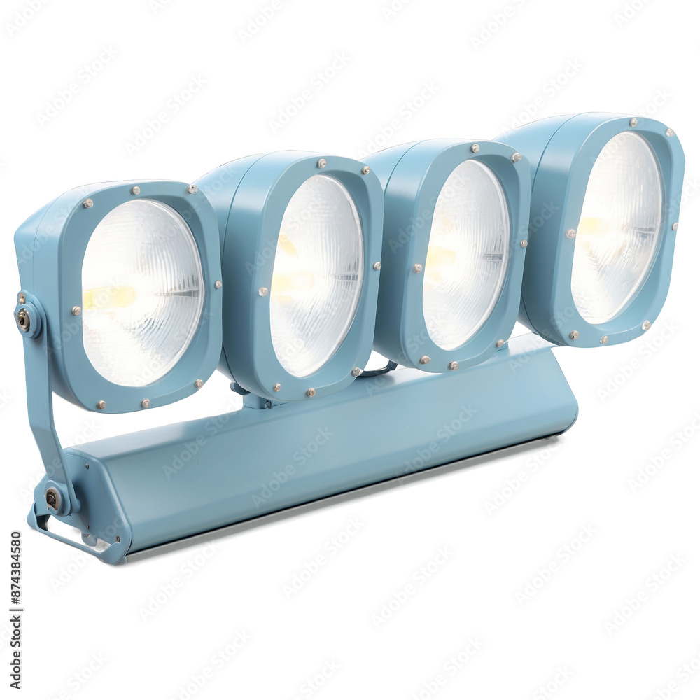 Poster a large industrial flood light with a rugged weatherresistant construction and multiple adjustable f