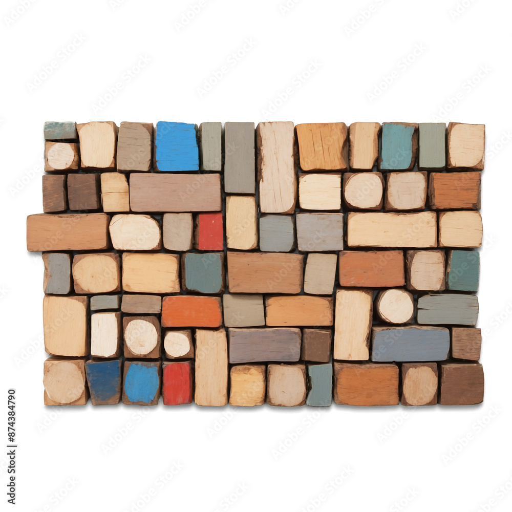 Poster a collage of smaller pieces of painted wood creating a mosaiclike effect..