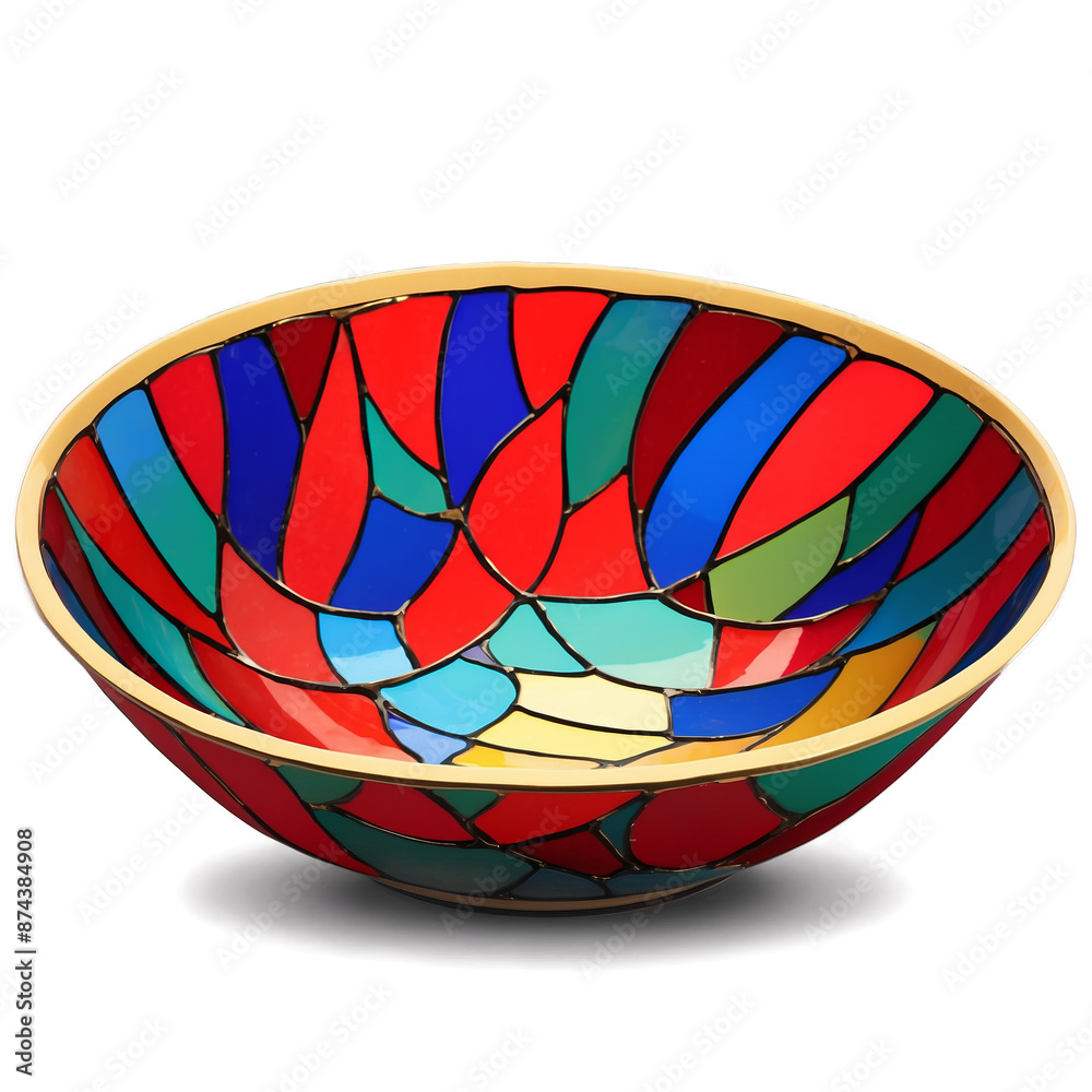 Poster a striking bowl made of colorful stained glass featuring a mosaic design of vibrant red green and bl