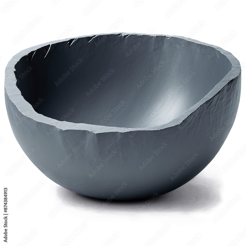 Fototapete A unique bowl crafted from a single piece of slate with a rectangular shape and a matte finish. Its edges are rough and uneven adding character to the smooth dark surface..