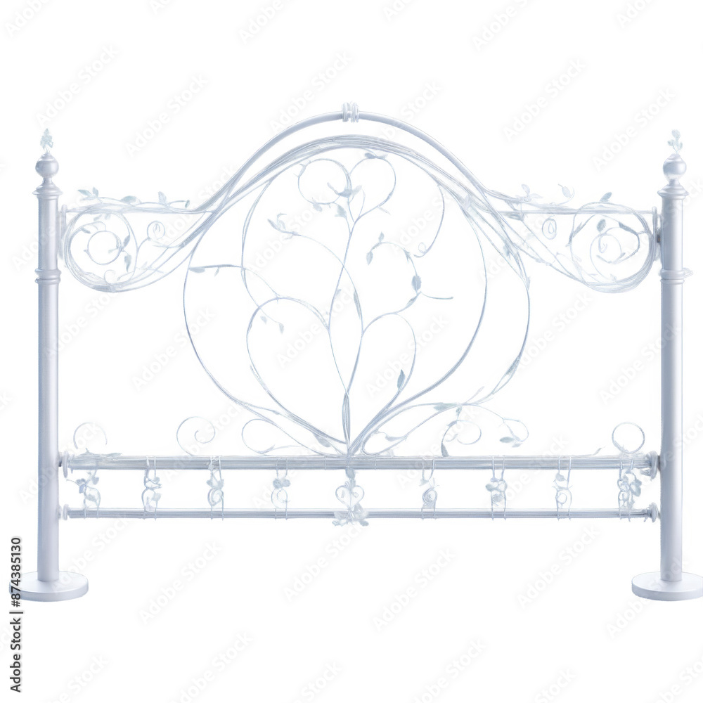 Poster A hinged barrier made of wire and metal adorned with elegant scrollwork..