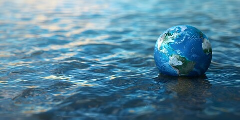 Promoting an eco-friendly environment with Earth Day concept of a sinking blue globe. Concept Eco-Friendly Environment, Earth Day Concept, Sinking Blue Globe, Environment Conservation, Sustainability