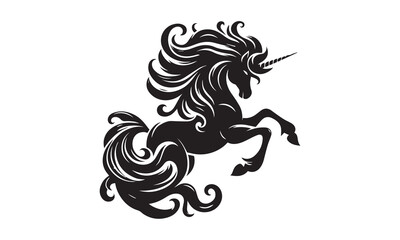Obraz premium unicorn, Magic unicorn silhouette, Silhouette of a flying unicorn, Unicorn head circle tattoo illustration, horses tattoo. Black unicorn silhouette vector style and white background