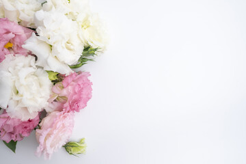 Delicate anemone peony flowers on a light background with copy space. Romantic composition. Wedding invitation. International Women's Day, Mother's Day concept