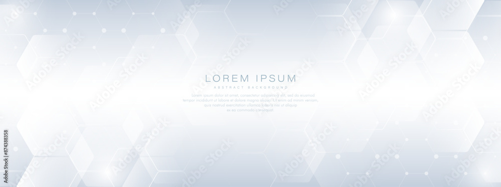 Poster abstract white and grey hexagonal background design. modern simple overlapping hexagon geometric ele