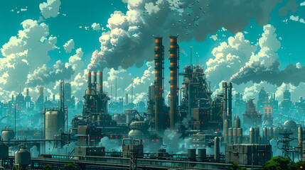 big factory with smoke billowing out of it, polluting the environment