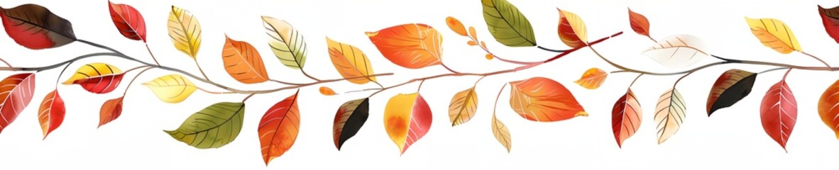 A colorful leafy vine with orange and yellow leaves. The leaves are arranged in a way that creates a sense of movement and flow. Scene is warm and inviting, evoking the feeling of autumn