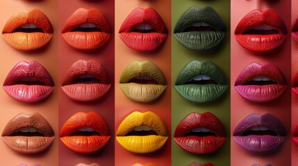 Obraz premium Diverse shades of luxurious lipsticks from vivid orange to green