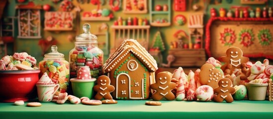 Naklejka premium Christmas Gingerbread House and Candy