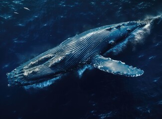 Humpback whale in deep blue ocean. 3D illustration.