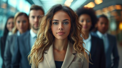  multi ethnic group of business people. blurred background. 