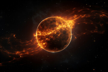 Obraz premium orange abstract planet or star in dark space