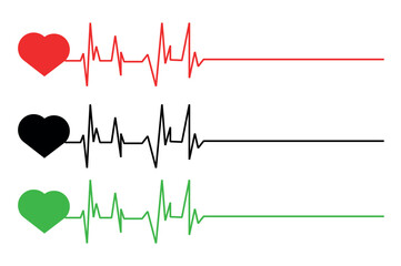 Set of Heart Rate Flatlining Vector: Illustration of Medical Emergency