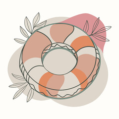 Simple life ring with orange and white segments, surrounded by soft pastel leaves.