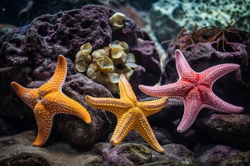 the serene and still beauty of starfish resting on the ocean floor