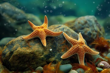 the serene and still beauty of starfish resting on the ocean floor