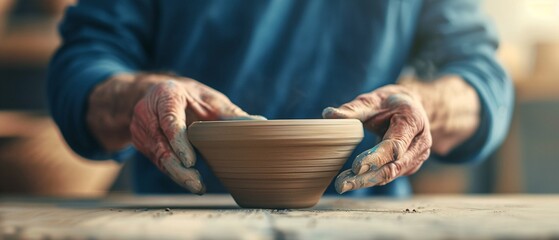 Person practicing a new craft skill at a workshop, Realistic, Natural and metallic hues, Detailed hands and materials