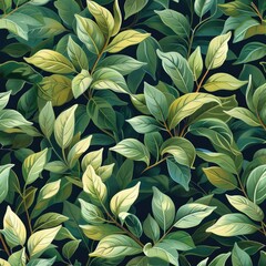 Elegant pattern of laurel leaves, seamless design with rich greens and intricate details, great for fabric and wallpaper