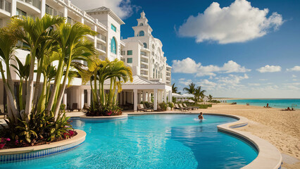 swimming pool of an all inclusive resort hotel in the caribbean