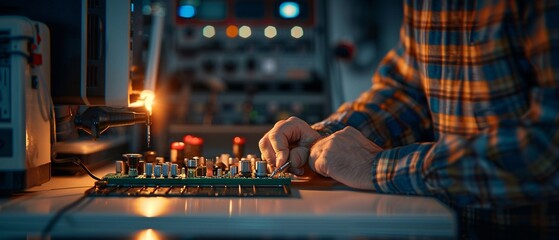 Person using a repair cafe to fix household items, Realistic, Natural tones, Detailed tools and repair items
