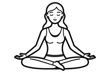  A simple black and white outline drawing of a woman practicing yoga.
