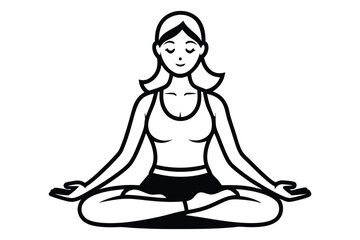  A simple black and white outline drawing of a woman practicing yoga.