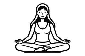  A simple black and white outline drawing of a woman practicing yoga.