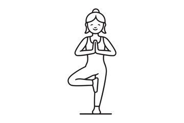  A simple black and white outline drawing of a woman practicing yoga.