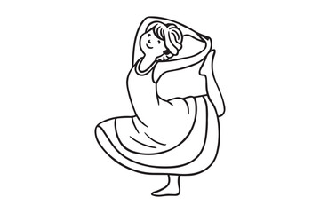  A simple black and white outline drawing of a woman practicing yoga.