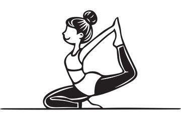  A simple black and white outline drawing of a woman practicing yoga.