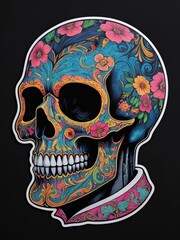 Colored Illustration of a Skull Head with a Macho Hairstyle. Tatto Artwork Design Template. Tatto Design. Hipster Skull