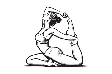  A simple black and white outline drawing of a woman practicing yoga.