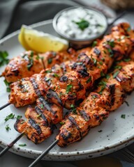 Grilled Chicken Skewers with Lemon and Yogurt Dip