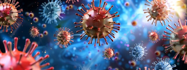 Immunotherapy Medical Approach - Floating Viruses, Immune System, and Disease Treatment