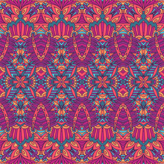 Abstract geometric doodle mandala flower seamless pattern ornamental. Textile tribal ethnic print vector