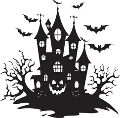 Halloween icons silhouette logo black and white background
