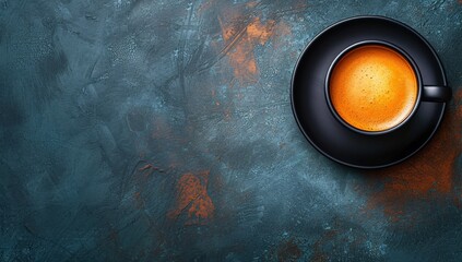 A frothy cup of milky coffee sits on a black saucer, reflecting cozy coffee shop vibes. Perfect for foodies and coffee culture enthusiasts.