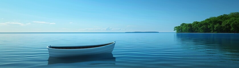 Naklejka premium Solarpowered boat on a lake, Realistic, Natural and blue tones, Detailed boat and water