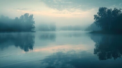 Fototapeta premium Foggy lake in the morning.