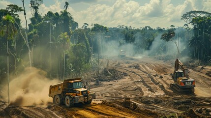 Clearing of tropical forests. View from the drone.