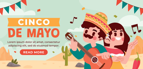 Flat horizontal banner template for cinco de mayo celebration